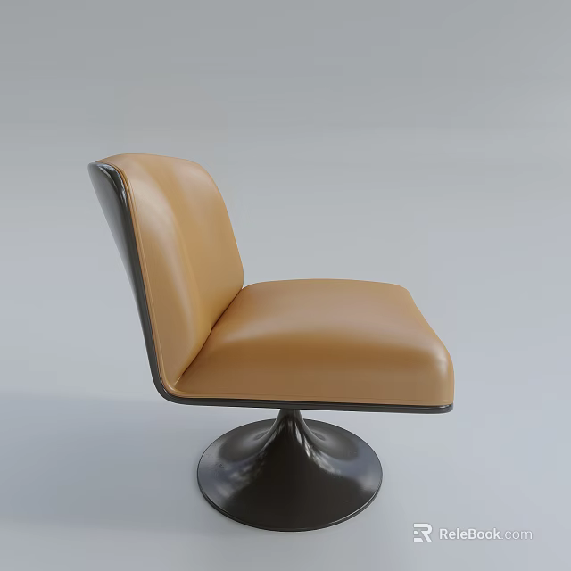 Tan Leather Single Sofa With Modern Design And Round Black Base 3d model