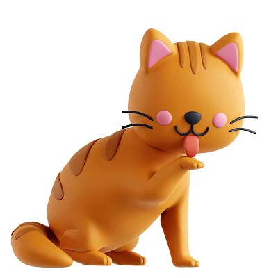 Cute Cartoon Orange Cat Plush Toy With Pink Ears Cheeks And Tongue Out 3d model