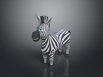 Cartoon Zebra With Black And White Stripes And Blue Eyes Standing On Shiny Surface 3d model