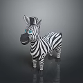 Cartoon Zebra With Black And White Stripes And Blue Eyes Standing On Shiny Surface