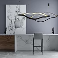 Open kitchen bar counter chandelier water bar combination 3d model