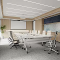 Modern Conference Room Interior With Long Table Beige Chairs And Projection Screen 3d model