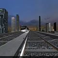 High Speed Train Moving on Railway Track with Modern City Skyline and Tall Buildings