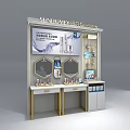 Modern Skincare Product Display Shelf Cabinet With Gold Frame Screen Mirror And White Counter