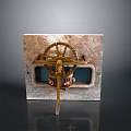 Artistic Decorative Structure With Golden Wheel On Intricate Marble Panel Design 3d model