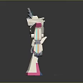 White and Pink Robot With Mechanical Arms Green Screen Display Standing on Reflective Surface