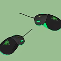 Black Wired Gaming Mouse With Green LED Lighting And Brand Logo Design