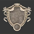 Classical Shield Shaped Sculpture Carving with Intricate Ornate Designs and Circular Base Decoration