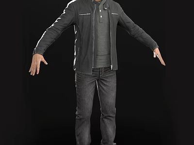 Man In Gray Jacket Gray T-shirt And Jeans With Arms Outstretched On Black Background 3d model