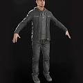 Man In Gray Jacket Gray T-shirt And Jeans With Arms Outstretched On Black Background