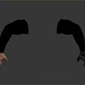 Black Arm Shaped Weapon With Pink Hand And Gray Wrist On Reflective Gray Background
