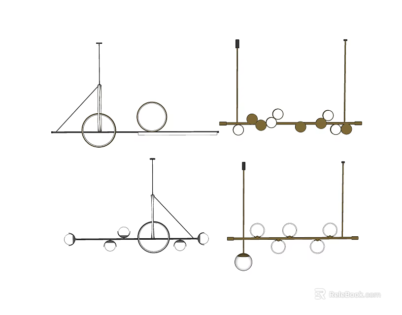 Modern Chandelier Designs with Metal Frames and Circular Elements for Contemporary Interior Decor 3d model