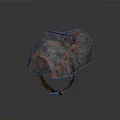 Weapon Helmet Featuring Rusty Metallic Texture Worn Surface and Strap Details