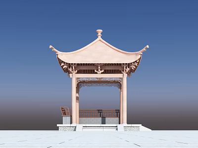 Traditional Chinese Pavilion With Curved Eaves Carved Columns And Blue Sky 3d model