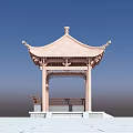 Traditional Chinese Pavilion With Curved Eaves Carved Columns And Blue Sky