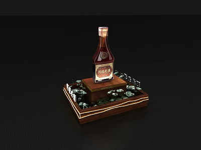 Luxury Liquor Bottle On Elegant Wooden Display Base With Decorative Elements 3d model
