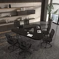 Modern Conference Room Interior With Dark Table Transparent Legs Black Office Chairs Bookshelf Green Plant