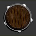 Vintage Round Wooden Barrel With Brown Wood Metal Hoops And Decorative Rivets