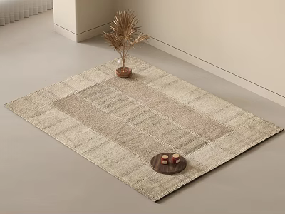 Square Rug In Neutral Tones With Decorative Plant And Tray On Indoor Floor 3d model
