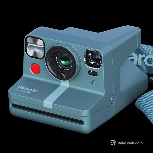 Polaroid Blue Instant Digital Camera With Lens Strap And Red Button 3d model 