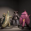 Collectible Monster Action Figures In Green Black And Purple With Unique Designs