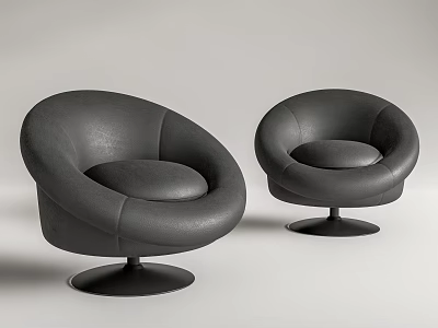Stylish Black Single Sofa With Round Leather Design And Circular Base 3d model