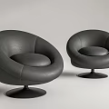 Stylish Black Single Sofa With Round Leather Design And Circular Base 3d model