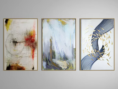 Three Abstract Decorative Paintings With Modern Art Design And Colorful Patterns 3d model