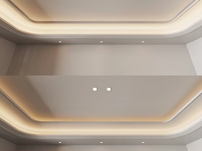 Minimalist Modern Ceiling Design With LED Strip Lights And Recessed Spotlights 3d model