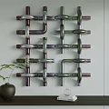 Modern Wooden Geometric Wall Decor with Gray Vase Green Plant and Books on Shelf