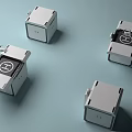 Modern Gray Square Tech Devices With Platforms And Circular Logos 3d model