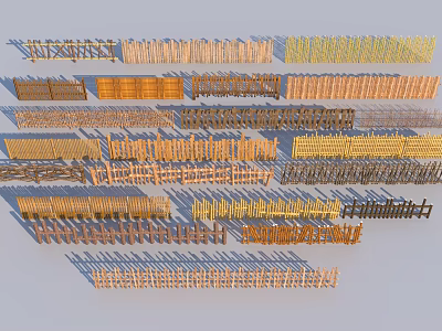 Assorted Fence Designs Featuring Wooden and Metal Styles in Various Patterns 3d model