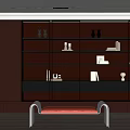 Modern Bookcase Design Featuring Glass Doors Layered Shelves Built-In Lighting And Decorative Storage