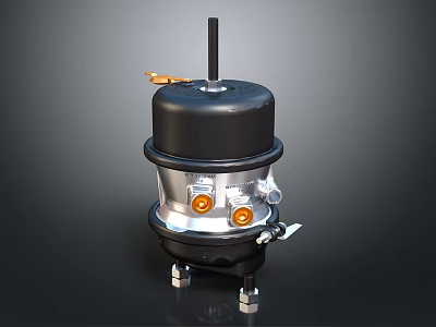 Industrial Mechanical Equipment with Black Top Silver Body and Orange Connectors on Metal Base 3d model