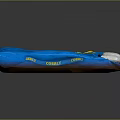 Blue Inflatable Mattress With Yellow Lines And White Pillow Comfortable For Daily Use