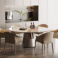 Elegant Modern Round Dining Table Set With 4 Beige Chairs Marble Tabletop And Metal Base