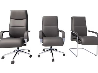 Modern Leather Office Chairs Featuring Three Different Designs Swivel Wheels and Fixed Base 3d model