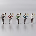 Female Figurines in Colorful Costumes Holding Staffs Standing in a Row