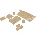 Wooden Industrial Equipment Components Including Pallets Crates And Structural Frames 3d model