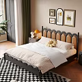 Stylish Bedroom Interior With Tufted Headboard Decorative Wall Art And Table Lamp