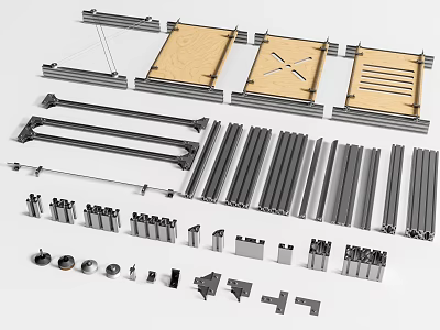 Various Modular Furniture Assembly Components With Wooden Panels And Metal Frames 3d model