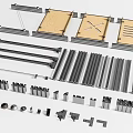 Various Modular Furniture Assembly Components With Wooden Panels And Metal Frames