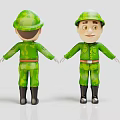 Cartoon Human Characters In Green Military Uniform With Camouflage And Black Boots Front Back View