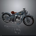 Vintage Blue Motorcycle With Red Leather Seat Chrome Engine And Spoked Wheels