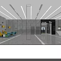 Spacious Modern School Lobby With Glass Walls Marble Walls And Blue Chairs