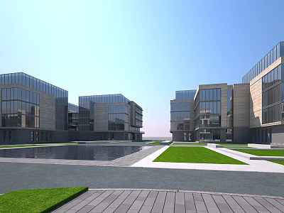 Modern Industrial Plant Complex With Glass Facades Green Lawns And Open Plaza Areas 3d model