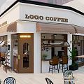 Modern Logo Coffee Shop Exterior With Brown Awning Outdoor Seating And Plants