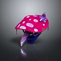 Purple Butterfly Perched on Pink Mushroom with White Spots and Purple Base