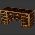 Elegant Classic Wooden Office Desk With Leather Desktop And Multiple Golden Handle Drawers