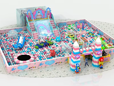Kids Indoor Playground Featuring Colorful Ball Pit Rainbow Slide And Trampoline Area 3d model